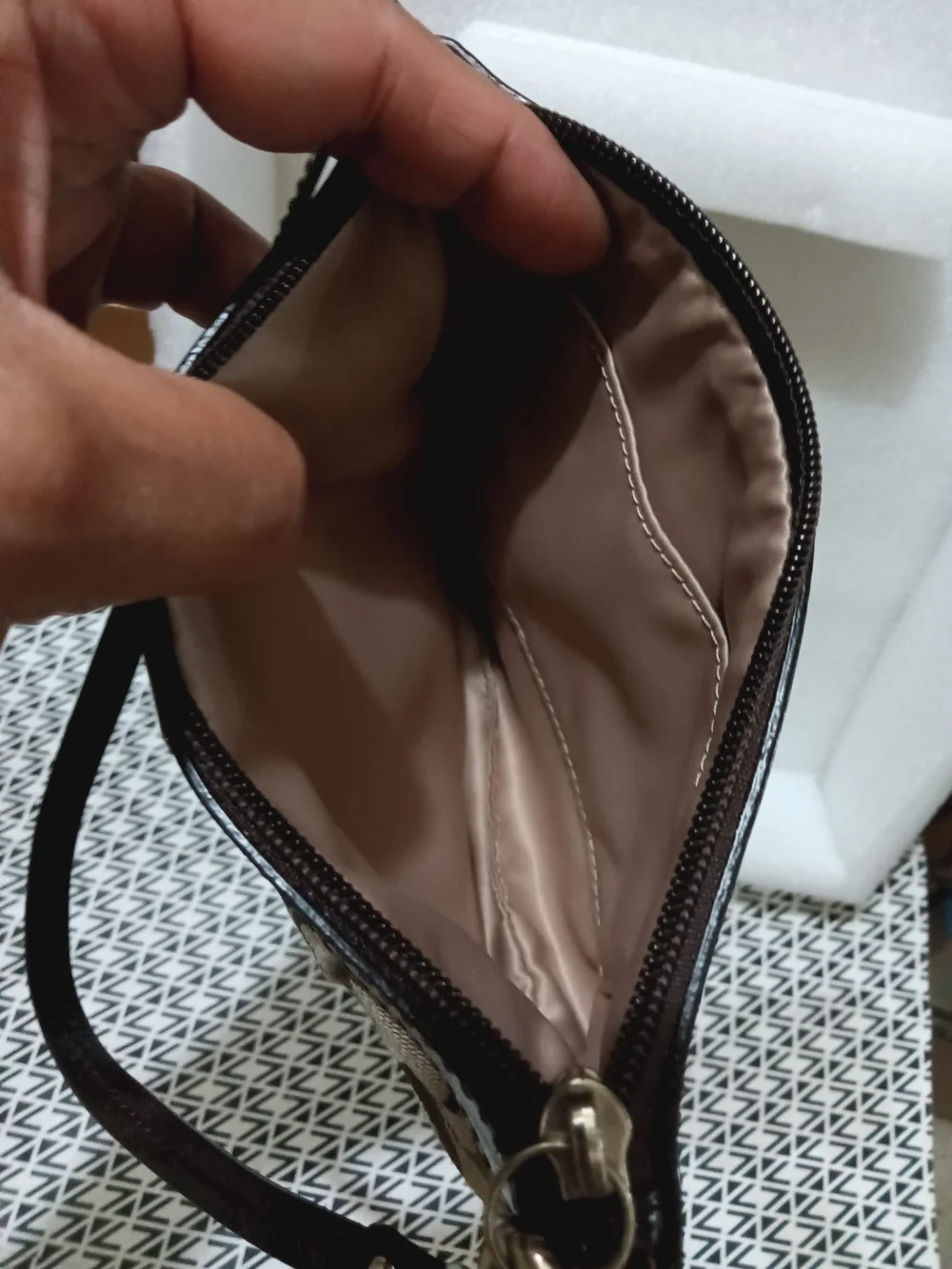 Coach Brown Signature Canvas Wristlet with Dark Trim